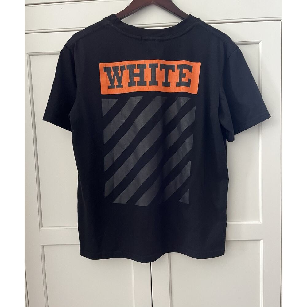 OFF-WHITE T-shirt Mens Sz. S cotton Black DIAG ORANGE BOX